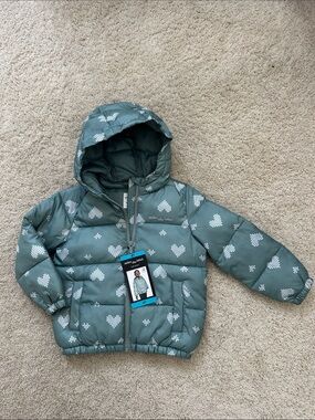 miles the label Kids' Teal Heart Print Puffer Jacket